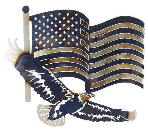 Patriotic Eagle And American Flag Metal Wall Art – Handcrafted Rustic Home Decor | Made in USA Knights Home Decor  item