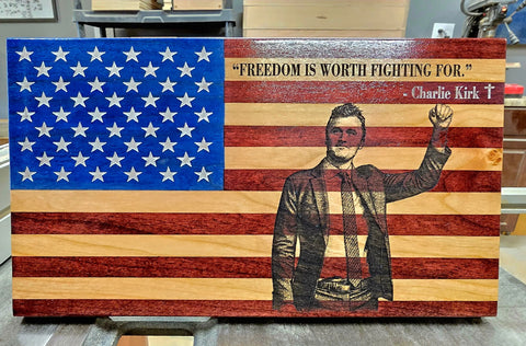 Patriotic Handcrafted Cherry Wood Desktop Flag 6.25 Inch by 11 Inch – Faith & Freedom Tribute | Made in USA American Grains LLC 