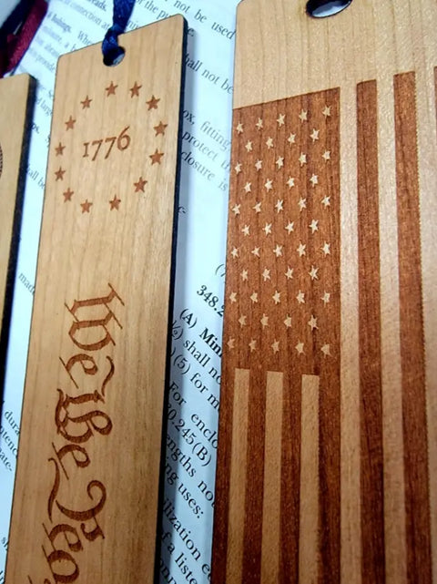 Patriotic Hardwood Bookmark Set – Engraved Wood Book Accessories | Made in USA American Grains LLC 