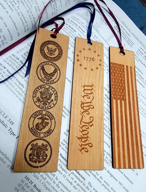 Patriotic Hardwood Bookmark Set – Engraved Wood Book Accessories | Made in USA American Grains LLC 