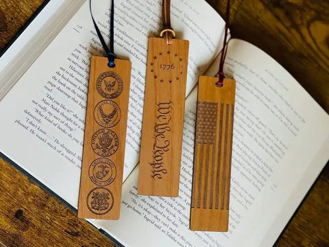 Patriotic Hardwood Bookmark Set – Engraved Wood Book Accessories | Made in USA American Grains LLC 