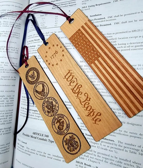 Patriotic Hardwood Bookmark Set – Engraved Wood Book Accessories | Made in USA American Grains LLC 