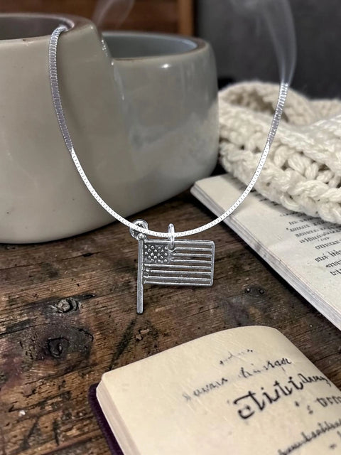 Patriotic Pewter American Flag Charm – USA Made Jewelry Accessory with Stainless Steel Lobster Ring Michelle Marie Boutique  charms and pendants