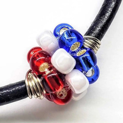 Patriotic Red White Blue Beaded Leather Bracelet – 3mm Black Cord | Made in USA Alexa Martha Designs  Bracelet