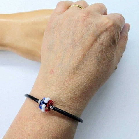 Patriotic Red White Blue Beaded Leather Bracelet – 3mm Black Cord | Made in USA Alexa Martha Designs  Bracelet