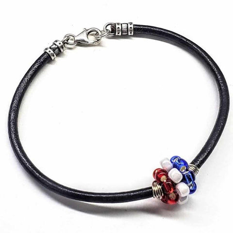 Patriotic Red White Blue Beaded Leather Bracelet – 3mm Black Cord | Made in USA Alexa Martha Designs  Bracelet