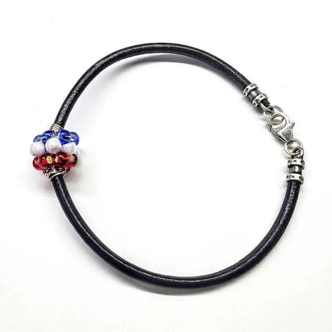 Patriotic Red White Blue Beaded Leather Bracelet – 3mm Black Cord | Made in USA Alexa Martha Designs  Bracelet