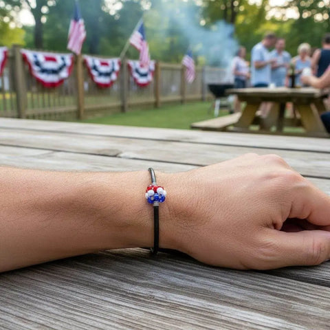 Patriotic Red White Blue Beaded Leather Bracelet – 3mm Black Cord | Made in USA Alexa Martha Designs  Bracelet
