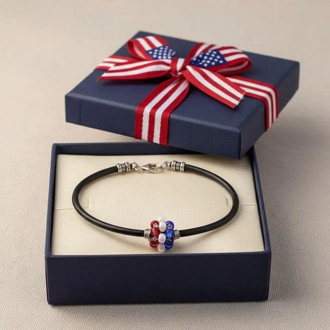 Patriotic Red White Blue Beaded Leather Bracelet – 3mm Black Cord | Made in USA Alexa Martha Designs  Bracelet