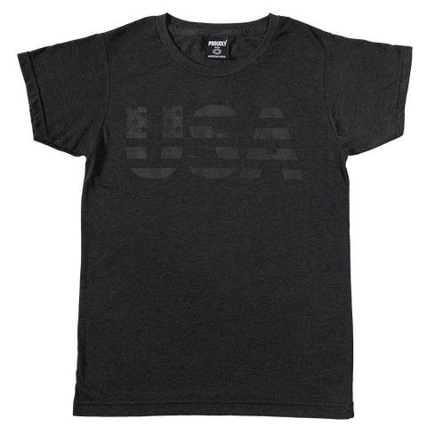 Women’s Tri-Blend Heather Black T-Shirt – USA Patriotic Graphic | Made in USA Proudly USA  T-shirt