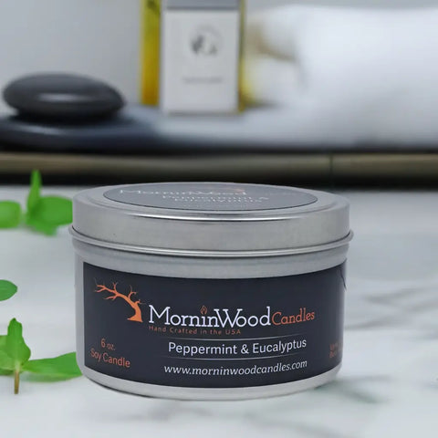 Peppermint Eucalyptus Soy Candle Tin – 6.5oz Natural Scented Candle for Spa Ambiance | Handcrafted in USA MorninWood Candles  Candles