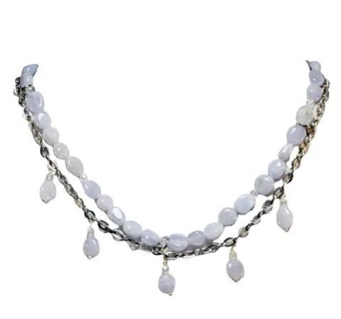 Periwinkle Blue Chalcedony Double Strand Necklace – Adjustable Silver Chain | Made in USA Michelle Marie Boutique  Necklace
