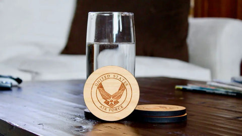 Personalized 3.5 Inch Wooden Coaster Sets With Cork Bottom – Handcrafted American Barware | Made in USA American Grains LLC 