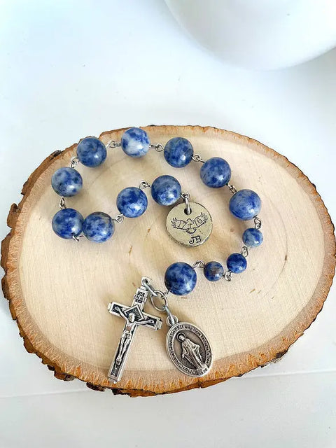 Personalized Decade Blue Sodalite Rosary Liberty Cottage Design 