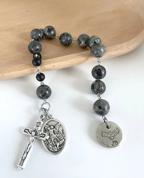 Personalized Labradorite Pocket Rosary for Men Liberty Cottage Design 