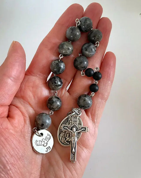 Personalized Labradorite Pocket Rosary for Men Liberty Cottage Design 