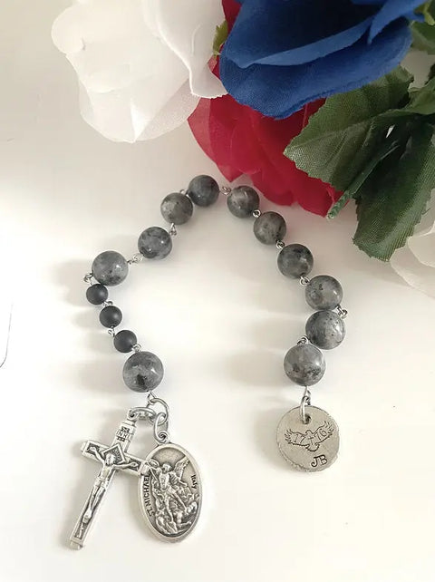 Personalized Labradorite Pocket Rosary for Men Liberty Cottage Design 