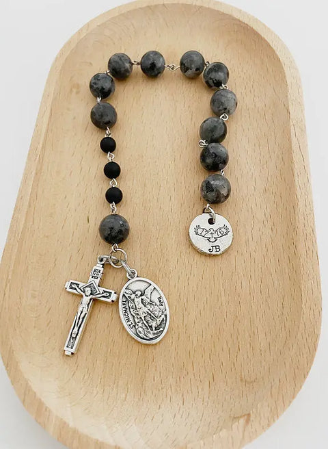 Personalized Labradorite Pocket Rosary for Men Liberty Cottage Design 