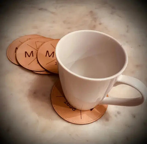 Personalized Leather Drink Coasters – Double Layer Stitched Set | Made in USA Suede Kloth 