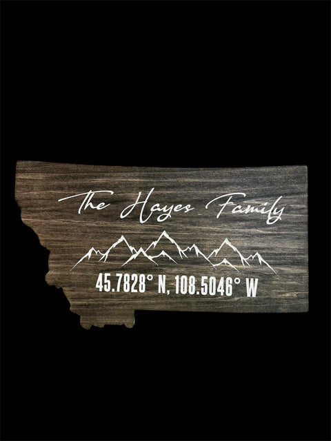 Personalized Montana State Wood Sign – 24 Inch Carved Latitude Longitude | Custom Wall Decor | Made in USA B. James Design & Woodwork 