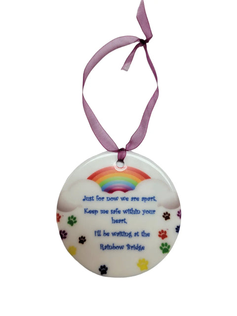 Personalized Rainbow Bridge Pet Memorial Ceramic Ornament 3 Inch – Custom Keepsake with Ribbon | Made in USA Michelle Marie Boutique  Ornament