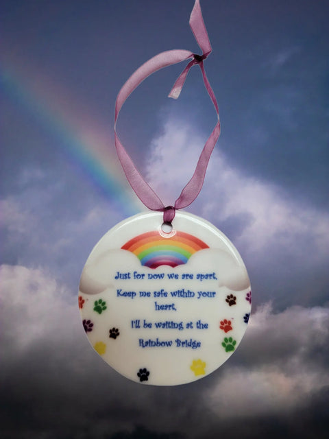 Personalized Rainbow Bridge Pet Memorial Ceramic Ornament 3 Inch – Custom Keepsake with Ribbon | Made in USA Michelle Marie Boutique  Ornament