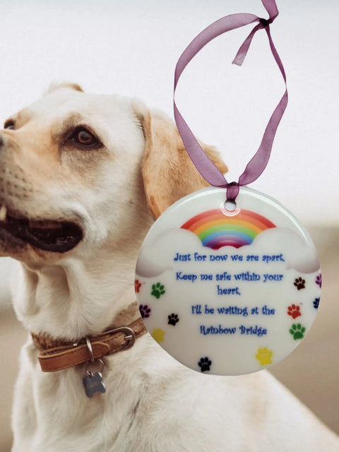 Personalized Rainbow Bridge Pet Memorial Ceramic Ornament 3 Inch – Custom Keepsake with Ribbon | Made in USA Michelle Marie Boutique  Ornament