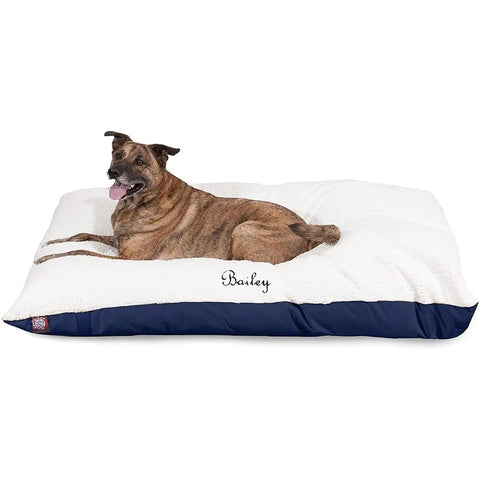 Personalized Sherpa Pillow Dog Bed – Ultra Soft Poly-Cotton Cushion | Made in USA Majestic Pet