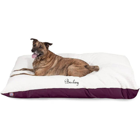 Personalized Sherpa Pillow Dog Bed – Ultra Soft Poly-Cotton Cushion | Made in USA Majestic Pet