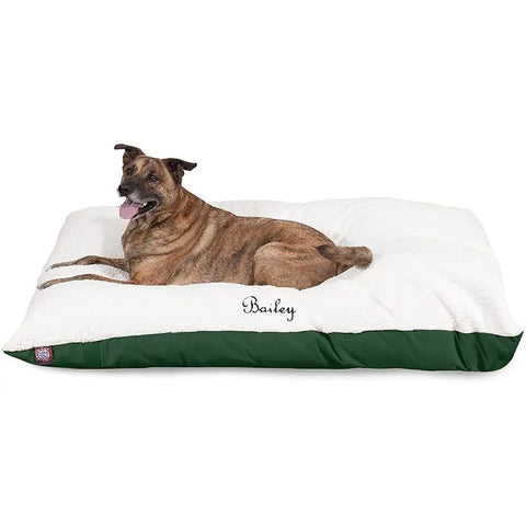 Personalized Sherpa Pillow Dog Bed – Ultra Soft Poly-Cotton Cushion | Made in USA Majestic Pet