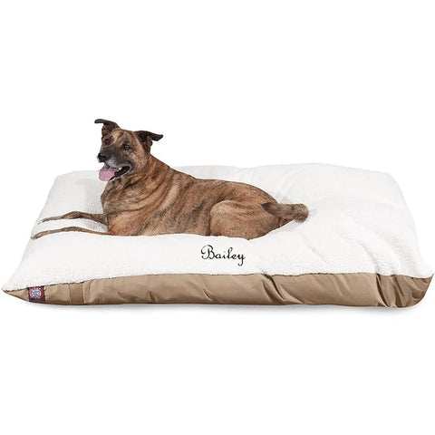 Personalized Sherpa Pillow Dog Bed – Ultra Soft Poly-Cotton Cushion | Made in USA Majestic Pet