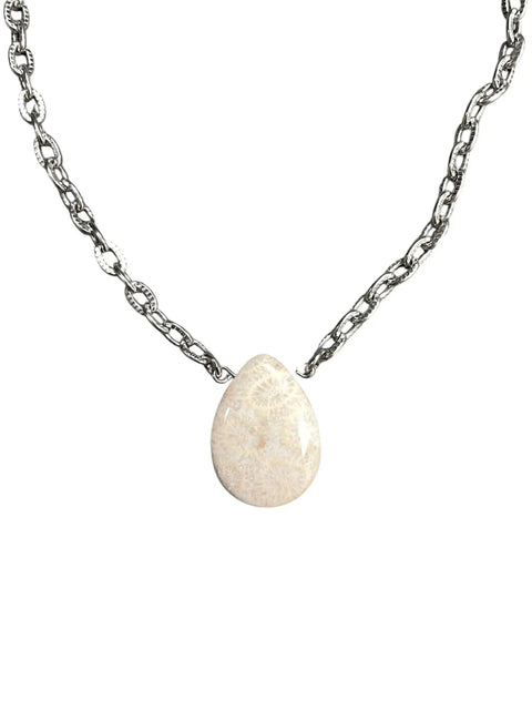 Petrified Palm Wood Teardrop Pendant Necklace – Natural Fossil Jewelry With Stainless Steel Chain | Made in USA Michelle Marie Boutique  Necklaces