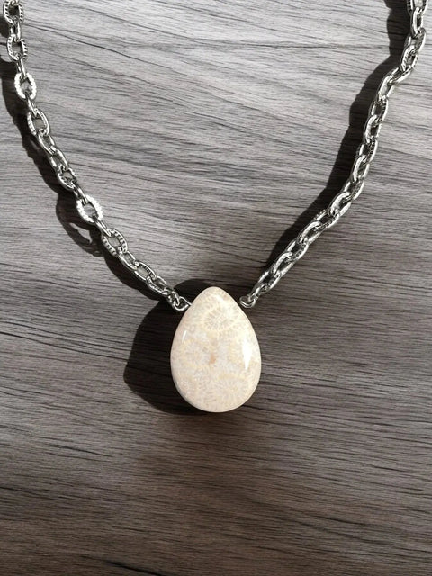 Petrified Palm Wood Teardrop Pendant Necklace – Natural Fossil Jewelry With Stainless Steel Chain | Made in USA Michelle Marie Boutique  Necklaces