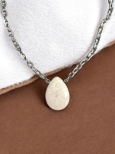 Petrified Palm Wood Teardrop Pendant Necklace – Natural Fossil Jewelry With Stainless Steel Chain | Made in USA Michelle Marie Boutique  Necklaces