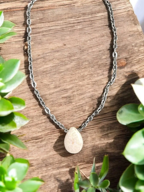 Petrified Palm Wood Teardrop Pendant Necklace – Natural Fossil Jewelry With Stainless Steel Chain | Made in USA Michelle Marie Boutique  Necklaces