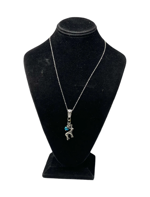 Pewter Deer Pendant Necklace With Blue Jewel Accent – 18 Inch Stainless Steel Chain | Made in USA Michelle Marie Boutique  Necklace
