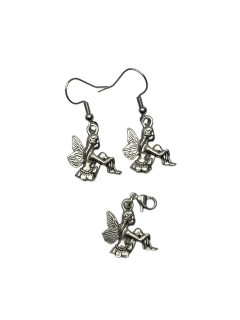 Pewter Fairy Necklace and Earring Set: A Whimsical and Magical Gift for the Fairy Lover in Your Life Michelle Marie Boutique  Jewelry Sets