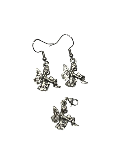 Pewter Fairy Necklace and Earring Set – 18 Inch Adjustable Chain – Whimsical Jewelry Gift for Fairy Enthusiasts | Made in USA Michelle Marie Boutique  Jewelry Sets