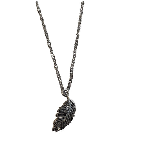 Pewter Feather Charm Necklace 16 Inch Stainless Steel Chain – Handcrafted Jewelry Gift | Made in USA Michelle Marie Boutique  Necklace