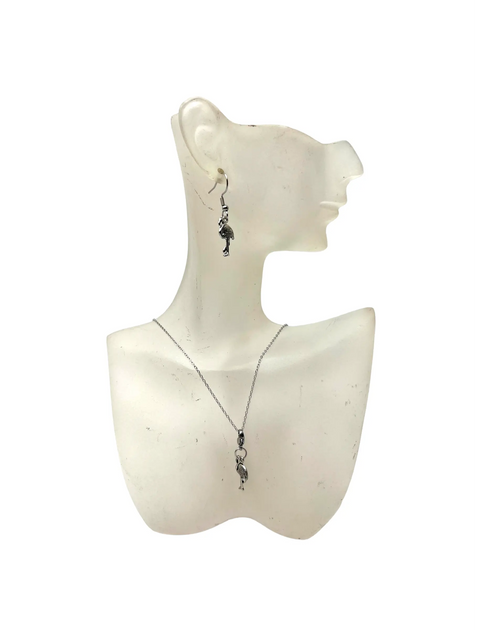 Pewter Flamingo Jewelry Set – Adjustable Necklace with Earrings – Tropical Charm Gift | Made in USA Michelle Marie Boutique  Jewelry Sets