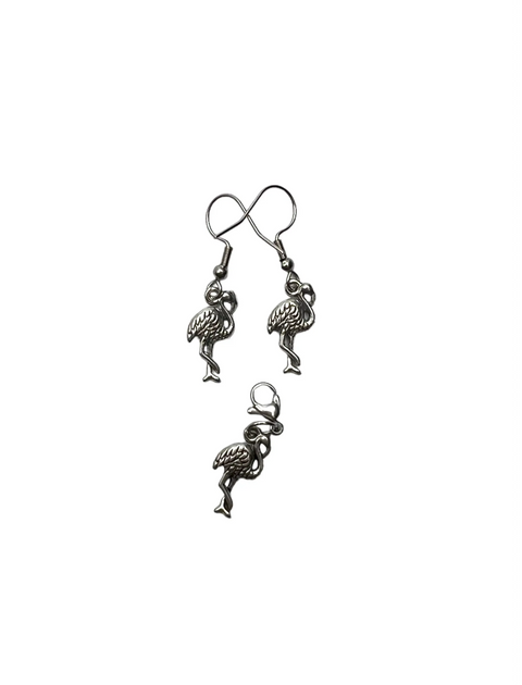 Pewter Flamingo Jewelry Set – Adjustable Necklace with Earrings – Tropical Charm Gift | Made in USA Michelle Marie Boutique  Jewelry Sets