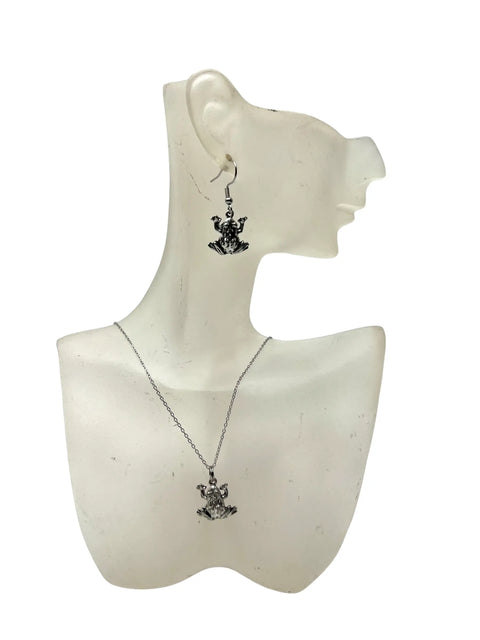 Pewter Frog Charm Necklace and Earrings Set – Adjustable Stainless Steel Chain Jewelry | Made in USA Michelle Marie Boutique  Jewelry Sets