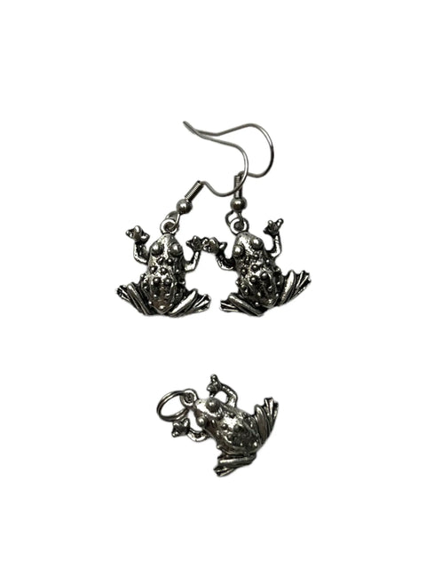 Pewter Frog Charm Necklace and Earrings Set – Adjustable Stainless Steel Chain Jewelry | Made in USA Michelle Marie Boutique  Jewelry Sets