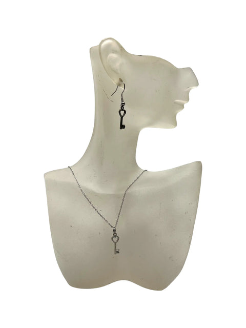 Pewter Heart and Key Jewelry Set – 18 Inch Necklace with Earrings | Romantic Gift Boxed | Made in USA Michelle Marie Boutique  Jewelry Sets