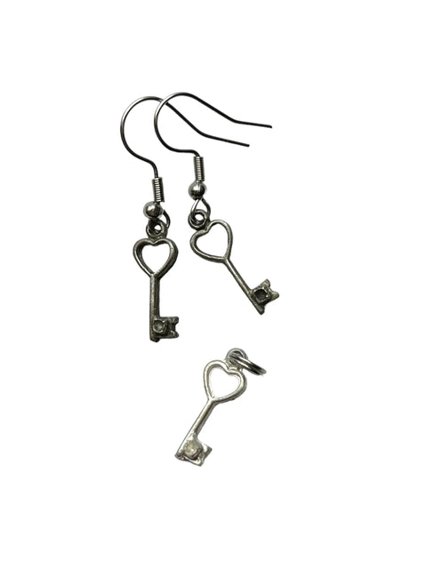 Pewter Heart and Key Jewelry Set – 18 Inch Necklace with Earrings | Romantic Gift Boxed | Made in USA Michelle Marie Boutique  Jewelry Sets