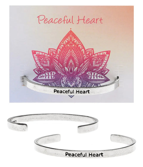 Pewter Inspirational Cuff Bracelet – Peaceful Heart Quote | Recycled Material | Made in USA Whitney Howard Designs  Cuff Bracelets