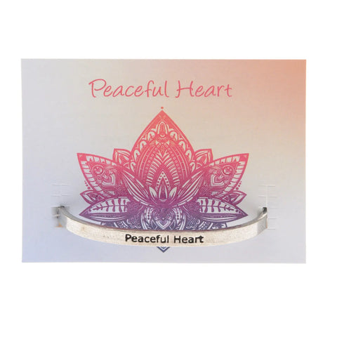 Pewter Inspirational Cuff Bracelet – Peaceful Heart Quote | Recycled Material | Made in USA Whitney Howard Designs  Cuff Bracelets