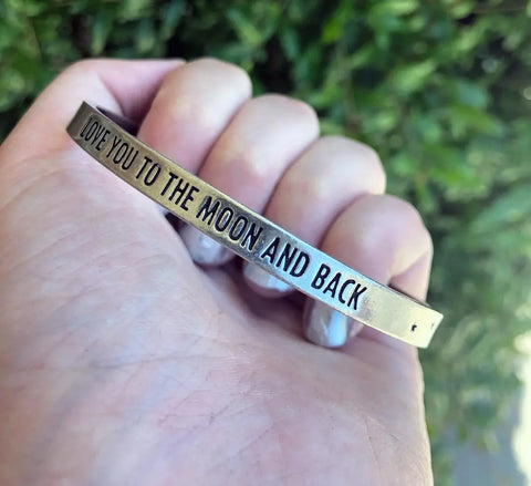 Pewter Love You to the Moon and Back Cuff Bracelet – Inspirational Jewelry | Made in USA Whitney Howard Designs  Cuff Bracelets