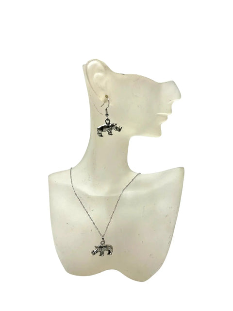 Pewter Rhinoceros Necklace and Earring Set Michelle Marie Boutique  Jewelry Set