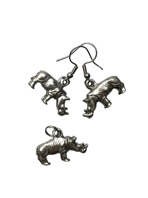 Pewter Rhinoceros Jewelry Set – 18 Inch Necklace with Extender and Earrings | Handmade Made in USA Gift Michelle Marie Boutique  Jewelry Set